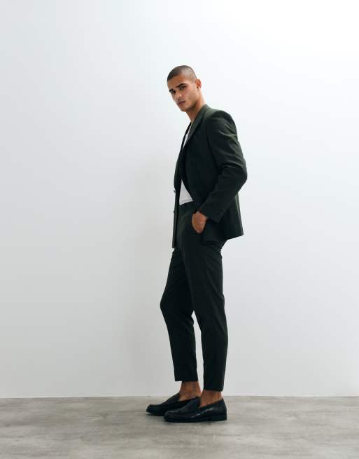 ASOS DESIGN - Mørkegrønne tapered habitbukser, 3 af 5