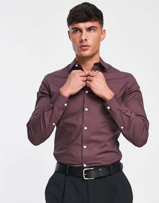 ASOS DESIGN - Mørkelilla skjorte i Skinny Fit