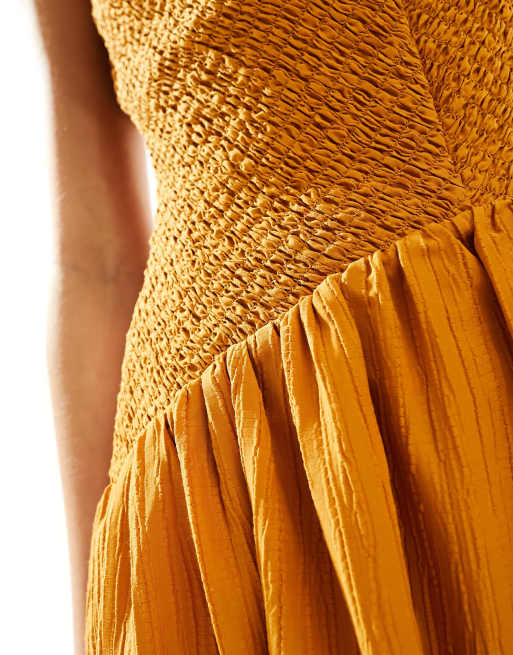 ASOS DESIGN - Mørkorange midi-sommerkjole i krølstof med fuld nederdel , 3 af 4