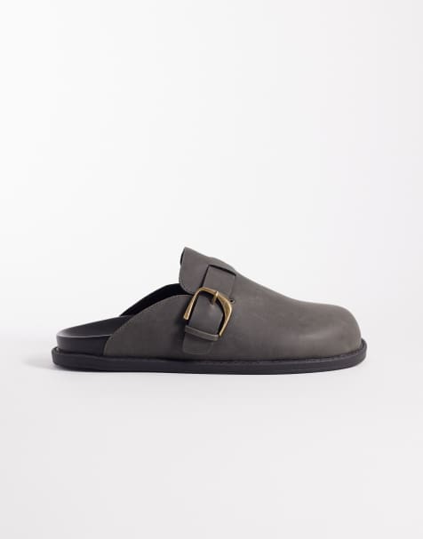ASOS DESIGN - Muiltjes met bandje met gesp in antracietgrijs - view 1