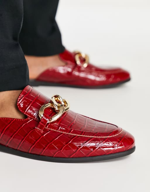 ASOS DESIGN mule backless loafers in red patent faux croc ASOS