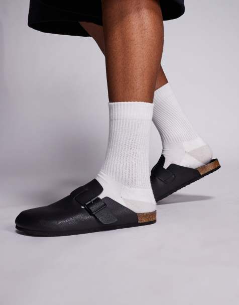 ASOS DESIGN mule clog sandals in black tumbled with cork sole - view 1