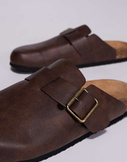 ASOS DESIGN mule clog sandals in brown with cork soles
