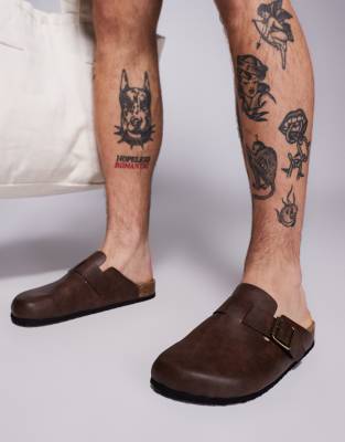 ASOS DESIGN mule clog sandals in brown with cork soles