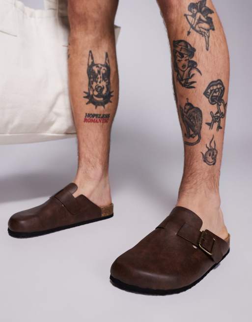 ASOS DESIGN mule clog sandals in brown with cork soles