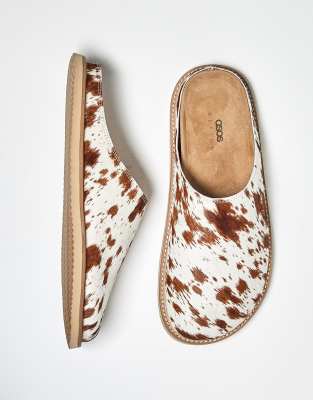Asos Design Mule Clog Sandals In Animal Print