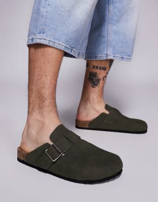 mule clog sandals in khaki with cork sole