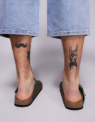 ASOS DESIGN mule clog sandals in olive with cork soles