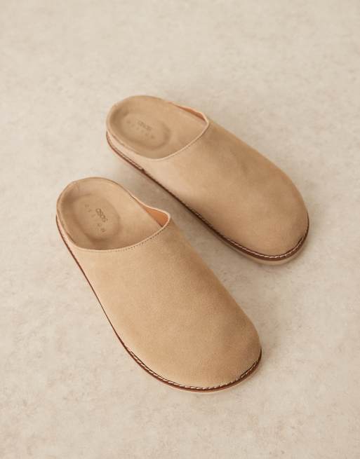ASOS DESIGN mule clog sandals in stone suede
