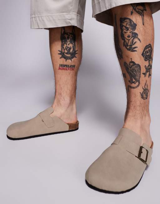 ASOS DESIGN mule clog sandals in stone with cork sole