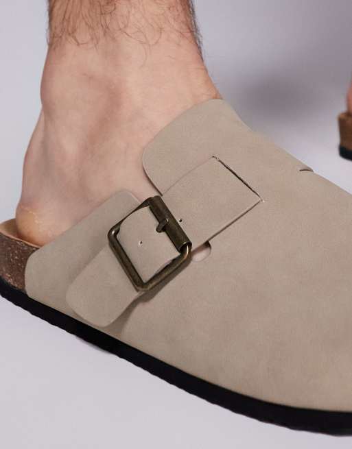ASOS DESIGN mule clog sandals in stone with cork sole
