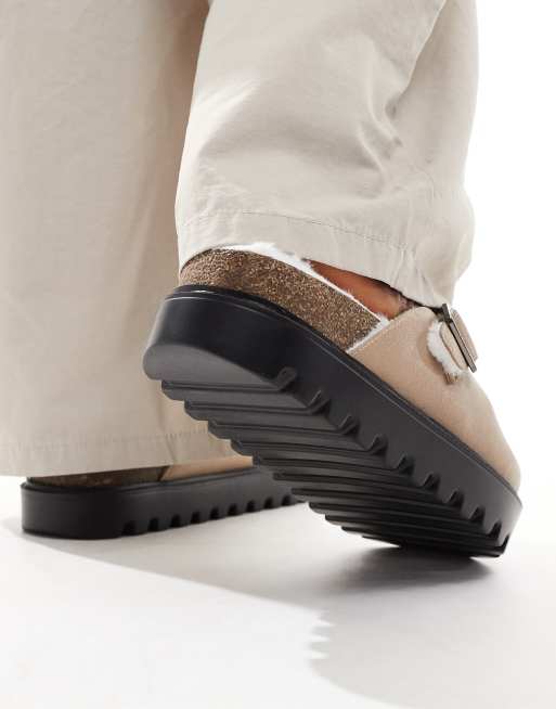 ASOS DESIGN mule clogs in beige with faux fur lining ASOS