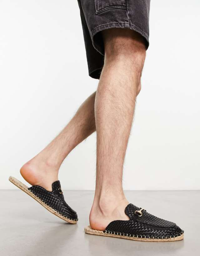 ASOS DESIGN mule espadrilles in black weave with snaffle