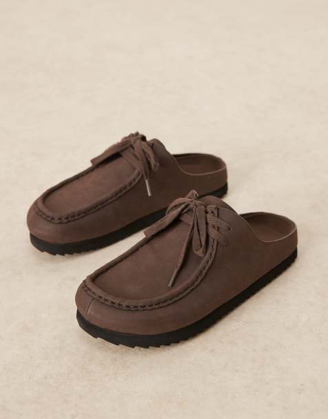 ASOS DESIGN mule lace up loafers in brown suedette - view 1