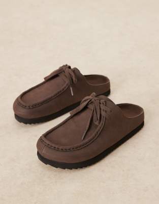 Asos Design Mule Lace Up Loafers In Brown