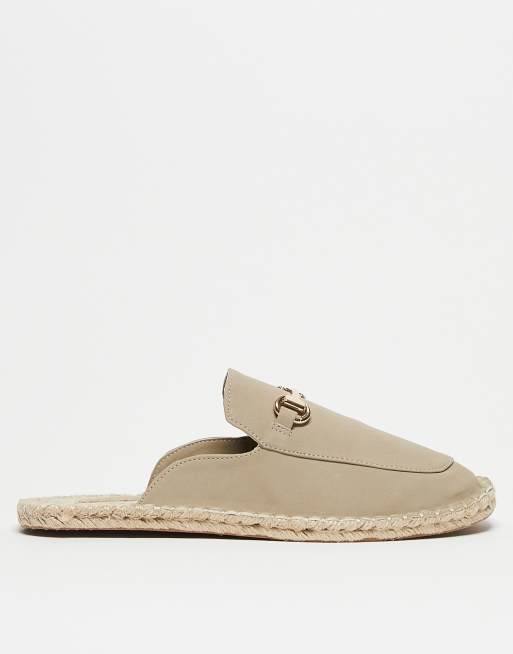 ASOS DESIGN mule loafer espadrilles in stone with snaffle