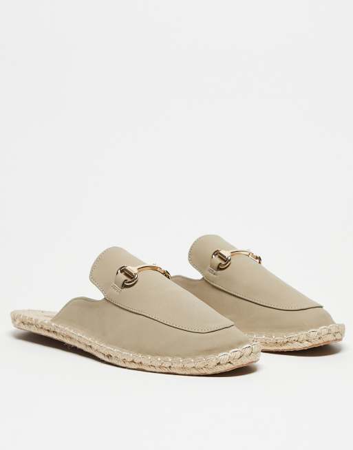 ASOS DESIGN mule loafer espadrilles in stone with snaffle
