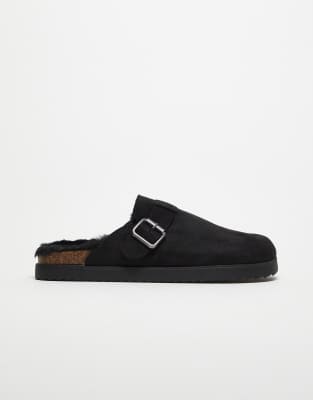 Mule-Loafer in Schwarz mit Kunstpelzfutter Schwarz 44.5