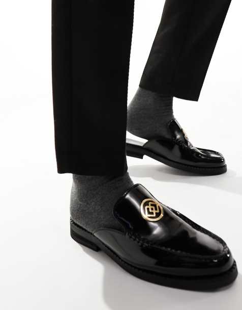 ASOS DESIGN mule loafers in black faux leather with pearl badge - view 1
