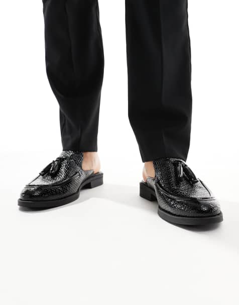 ASOS DESIGN mule loafers in black patent with weave detail - view 1