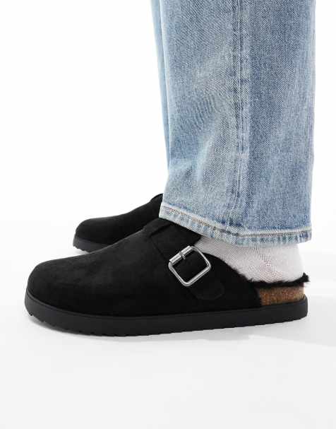 ASOS DESIGN mule loafers in black with faux fur lining - view 1