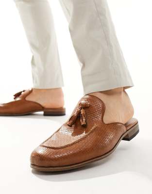 Asos Design Mule Loafers In Brown Faux Leather Weave