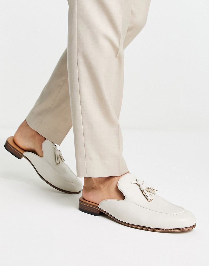 Asos Design Mule Loafers In Stone Faux Leather-neutral