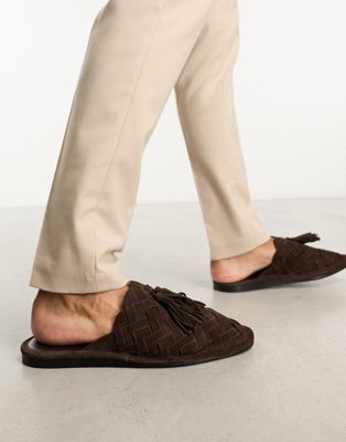 ASOS DESIGN mule loafers in woven brown suede
