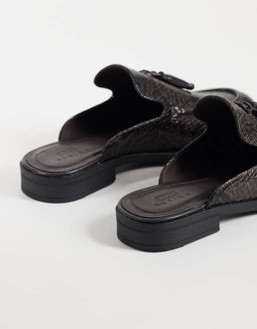ASOS DESIGN mule loafers med kvast i brunt slangeskind, 4 af 5