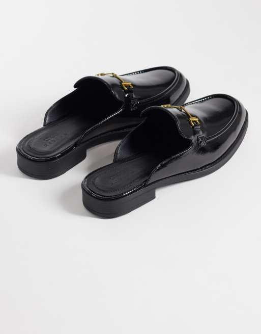 ASOS DESIGN mule loafers with snaffle in crinkled black patent, 4 of 4