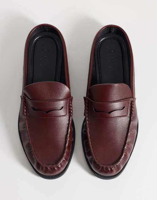 ASOS DESIGN mule penny loafers with ruching in burgundy, 2 of 4