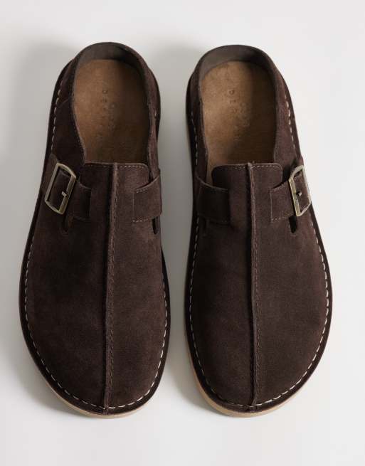 ASOS DESIGN mule sandals with buckle and seam detail in brown suede, 2 of 4