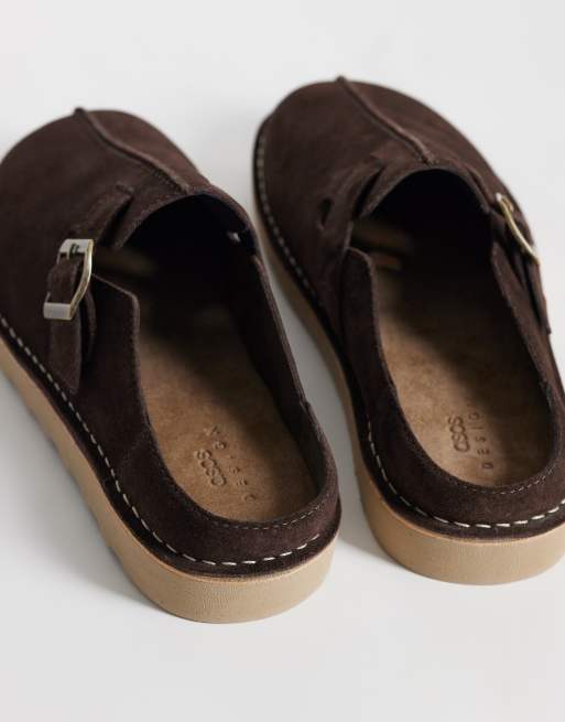 ASOS DESIGN mule sandals with buckle and seam detail in brown suede, 4 of 4
