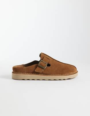 Asos Design Mule Sandals With Buckle And Seam Detail In Brown