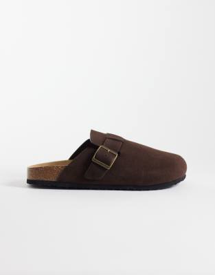  mule sandals with cork sole in chocolate suede