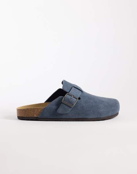 ASOS DESIGN mule sandals with cork sole in gray blue bonded suede - view 1