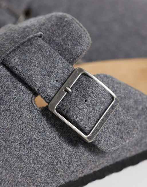 ASOS DESIGN mule sandals with cork sole in grey felt, 3 of 4