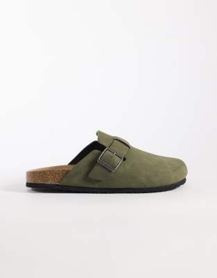  mule sandals with cork sole in khaki