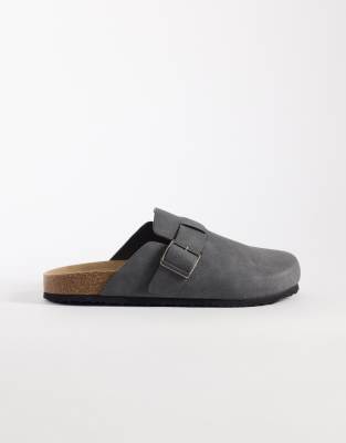  mule sandals with cork sole in tumbled charcoal
