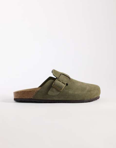 ASOS DESIGN mule sandals with cork sole sage bonded suede - view 1