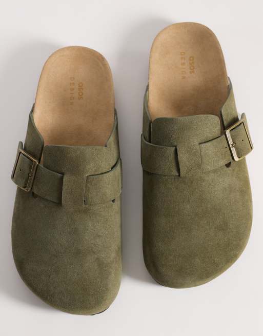 ASOS DESIGN mule sandals with cork sole sage bonded suede, 2 of 4