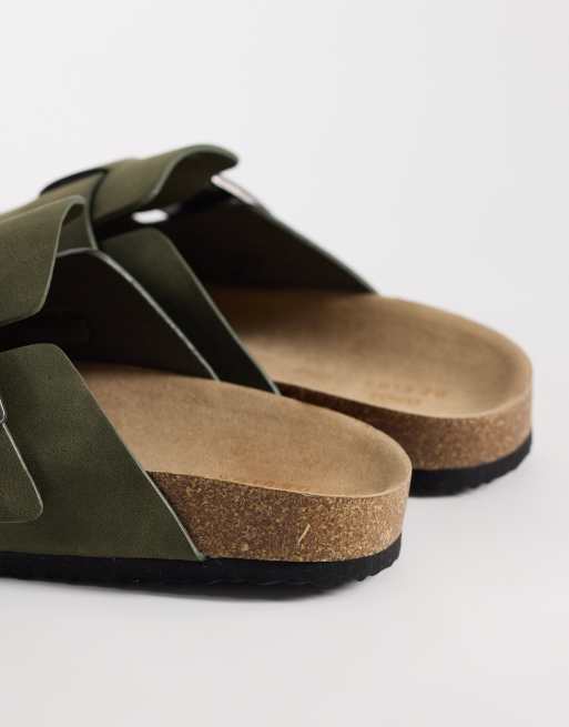 ASOS DESIGN mule sandals with cork sole sage bonded suede, 4 of 4