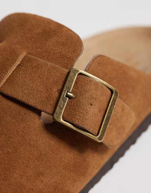 ASOS DESIGN mule sandals with cork sole tan bonded suede, 3 of 4