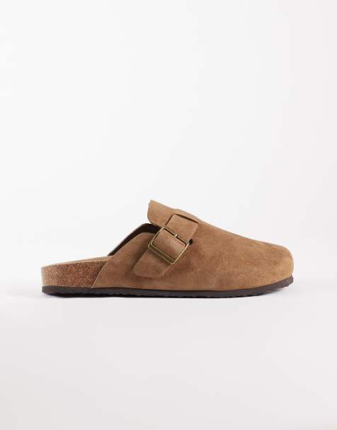 ASOS DESIGN mule sandals with cork soles in mole bonded suede - view 1