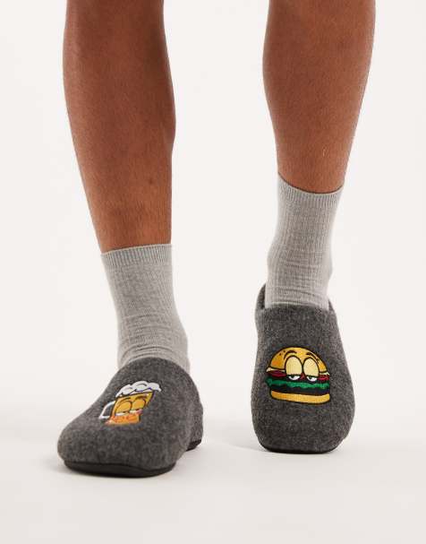 ASOS DESIGN mule slipper in black felt with graphic embroidery - view 1
