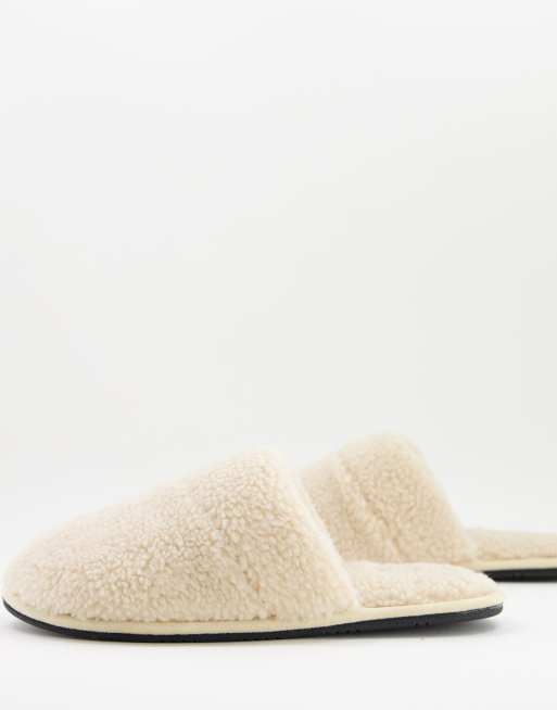 ASOS DESIGN mule slipper in stone borg | ASOS