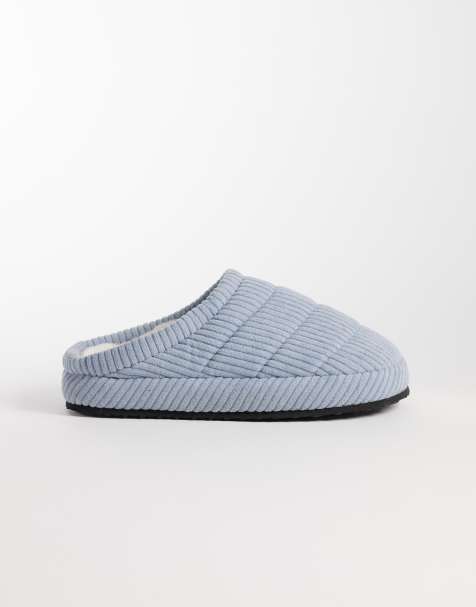 ASOS DESIGN mule slipper in teal quilted corduroy - view 1