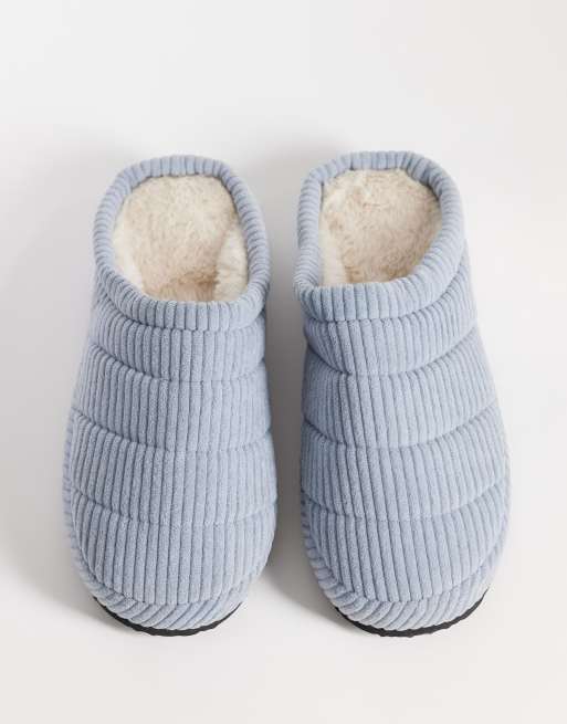 ASOS DESIGN mule slipper in teal quilted corduroy, 2 of 4