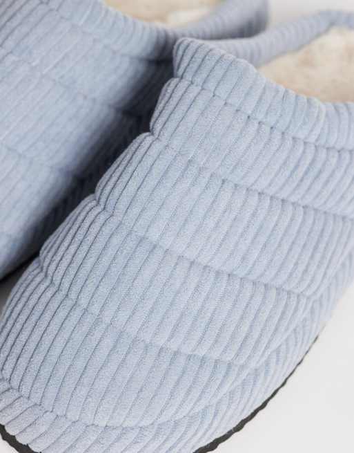 ASOS DESIGN mule slipper in teal quilted corduroy, 3 of 4