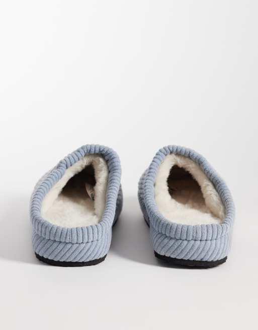 ASOS DESIGN mule slipper in teal quilted corduroy, 4 of 4